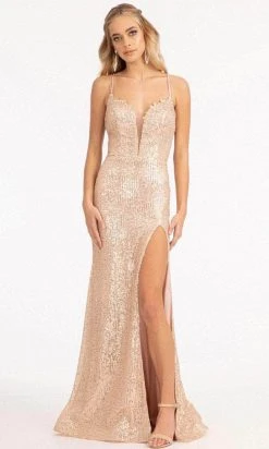 Elizabeth K GL3050 - Lace Trimmed Sequin Prom Dress
