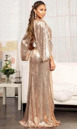 Elizabeth K GL3062 - Cape Sleeve Sequin Mermaid Dress 9 Elizabeth K GL3062 - Cape Sleeve Sequin Mermaid Dress