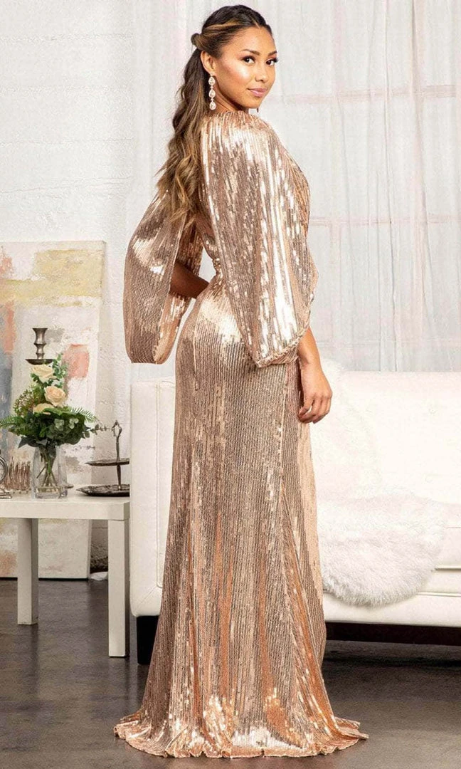 Elizabeth K GL3062 - Cape Sleeve Sequin Mermaid Dress 4 Elizabeth K GL3062 - Cape Sleeve Sequin Mermaid Dress