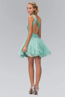 Elizabeth K - GS1037 Jeweled One Shoulder Short Ruffled Dress 12 Elizabeth K - GS1037 Jeweled One Shoulder Short Ruffled Dress