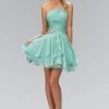 Elizabeth K - GS1037 Jeweled One Shoulder Short Ruffled Dress