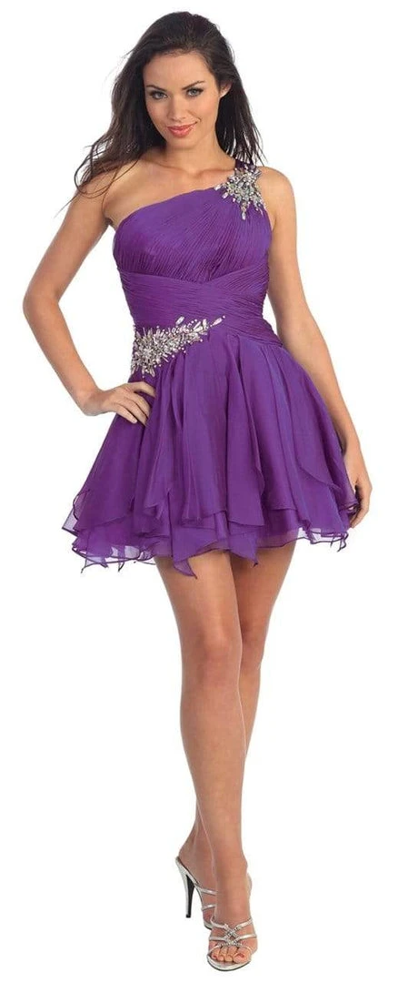 Elizabeth K - GS1037 Jeweled One Shoulder Short Ruffled Dress 5 Elizabeth K - GS1037 Jeweled One Shoulder Short Ruffled Dress