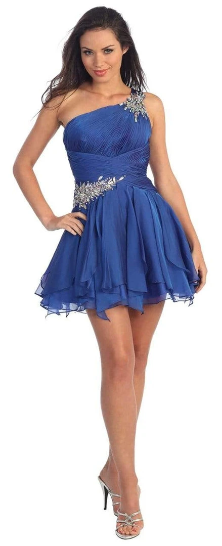 Elizabeth K - GS1037 Jeweled One Shoulder Short Ruffled Dress 9 Elizabeth K - GS1037 Jeweled One Shoulder Short Ruffled Dress
