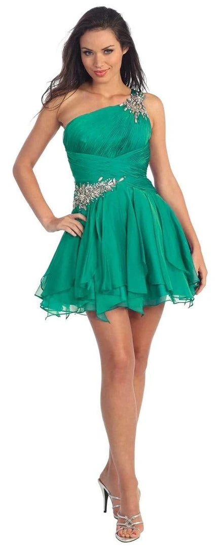 Elizabeth K - GS1037 Jeweled One Shoulder Short Ruffled Dress 8 Elizabeth K - GS1037 Jeweled One Shoulder Short Ruffled Dress
