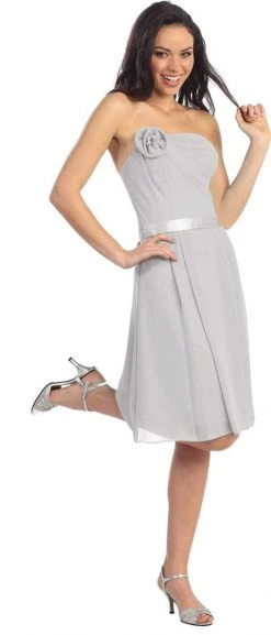 Elizabeth K - GS1080 Floral Accented Straight Neck Chiffon Dress 11 Elizabeth K - GS1080 Floral Accented Straight Neck Chiffon Dress