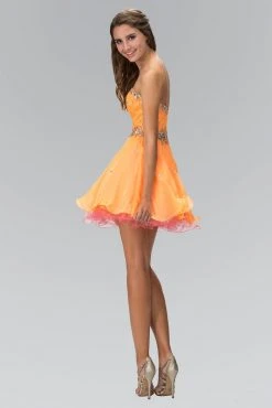Elizabeth K - GS1108 Bejeweled Sweetheart Neck Tulle Short Dress