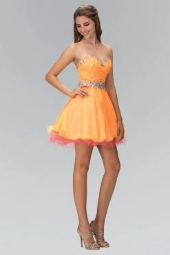 Elizabeth K - GS1108 Bejeweled Sweetheart Neck Tulle Short Dress