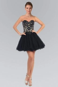 Elizabeth K - GS1110 Laced Sweetheart Neck Tulle Short Dress