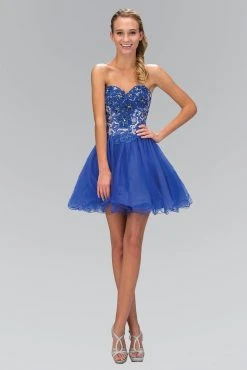 Elizabeth K - GS1110 Laced Sweetheart Neck Tulle Short Dress
