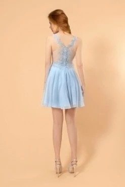 Elizabeth K - GS1613 Embroidered V-neck Chiffon A-line Dress