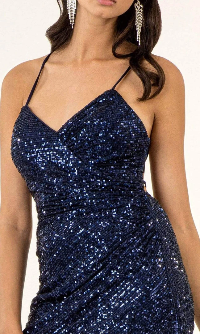 Elizabeth K - GS1909 Strappy Open Back V-Neck Sequin Cocktail Dress 10 Elizabeth K - GS1909 Strappy Open Back V-Neck Sequin Cocktail Dress