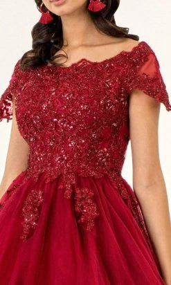 Elizabeth K - GS1953 Lace Embroidered Bodice Fit And Flare Tulle Dress