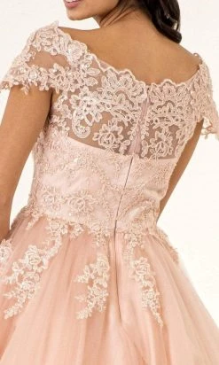 Elizabeth K - GS1953 Lace Embroidered Bodice Fit And Flare Tulle Dress