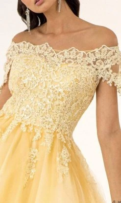 Elizabeth K - GS1953 Lace Embroidered Bodice Fit And Flare Tulle Dress