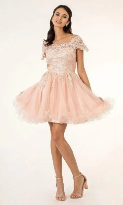 Elizabeth K - GS1953 Lace Embroidered Bodice Fit And Flare Tulle Dress