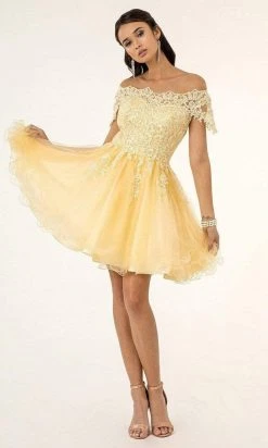 Elizabeth K - GS1953 Lace Embroidered Bodice Fit And Flare Tulle Dress