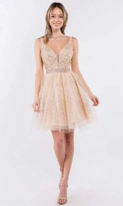 Elizabeth K - GS1965 Jeweled Waist Glitter A-Line Dress 22 Elizabeth K - GS1965 Jeweled Waist Glitter A-Line Dress