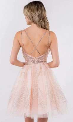 Elizabeth K - GS1965 Jeweled Waist Glitter A-Line Dress