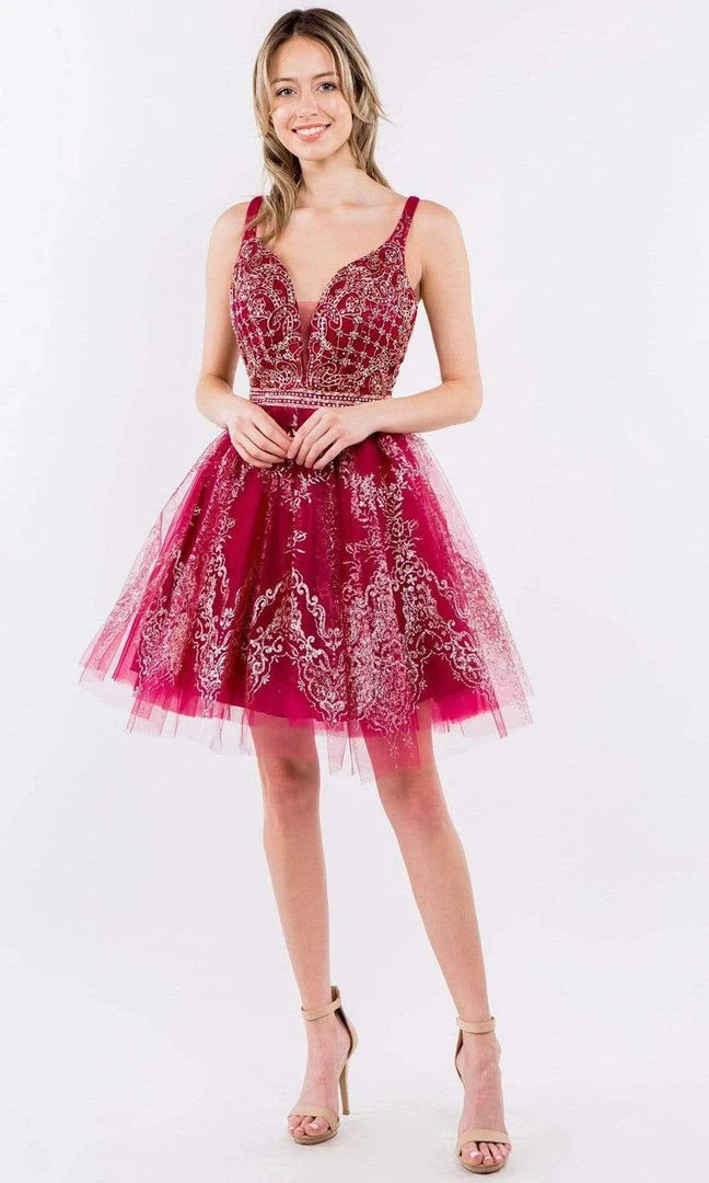 Elizabeth K - GS1965 Jeweled Waist Glitter A-Line Dress 8 Elizabeth K - GS1965 Jeweled Waist Glitter A-Line Dress