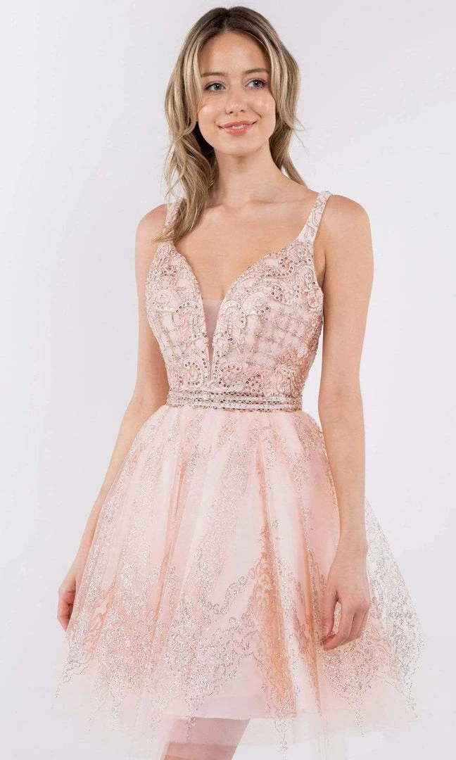 Elizabeth K - GS1965 Jeweled Waist Glitter A-Line Dress 6 Elizabeth K - GS1965 Jeweled Waist Glitter A-Line Dress