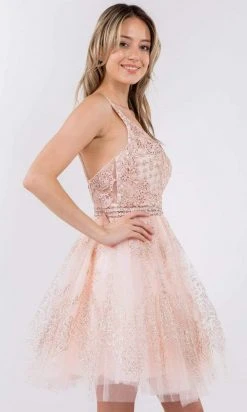 Elizabeth K - GS1965 Jeweled Waist Glitter A-Line Dress 15 Elizabeth K - GS1965 Jeweled Waist Glitter A-Line Dress