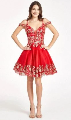 Elizabeth K GS1997 - Glitter V-Neck Cocktail Dress 22 Elizabeth K GS1997 - Glitter V-Neck Cocktail Dress