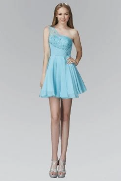 Elizabeth K - GS2020 Beaded Asymmetric Neck Chiffon Dress