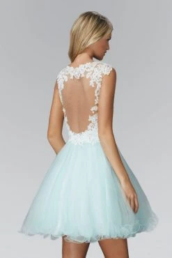 Elizabeth K - GS2045 Lace Embellished V-Neck Tulle Dress