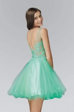 Elizabeth K - GS2156 Embellished Illusion Bateau Neck Tulle Dress