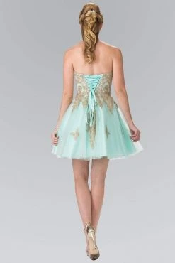 Elizabeth K - GS2371 Strapless Sweetheart Gold Lace Applique Dress