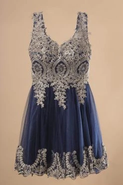 Elizabeth K - GS2403 Gold Lace Applique Tulle Cocktail Dress 24 Elizabeth K - GS2403 Gold Lace Applique Tulle Cocktail Dress