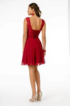 Elizabeth K - GS2807 Lace Bodice Corset Back Chiffon Dress 27 Elizabeth K - GS2807 Lace Bodice Corset Back Chiffon Dress