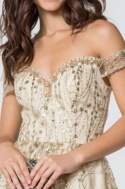 Elizabeth K - GS2833 Glitter Off-Shoulder A-Line Cocktail Dress