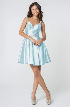 Elizabeth K - GS2843 A-Line Satin Cocktail Dress With Beaded Waistband 22 Elizabeth K - GS2843 A-Line Satin Cocktail Dress With Beaded Waistband