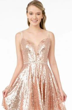 Elizabeth K - GS2847 Sequined Deep V-Neck A-Line Dress 16 Elizabeth K - GS2847 Sequined Deep V-Neck A-Line Dress