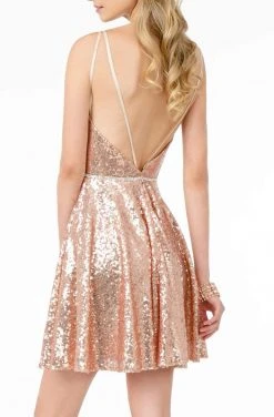 Elizabeth K - GS2847 Sequined Deep V-Neck A-Line Dress 17 Elizabeth K - GS2847 Sequined Deep V-Neck A-Line Dress
