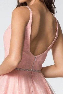 Elizabeth K - GS2865 Glitter Overlaid Plunging Bodice Short Dress 9 Elizabeth K - GS2865 Glitter Overlaid Plunging Bodice Short Dress