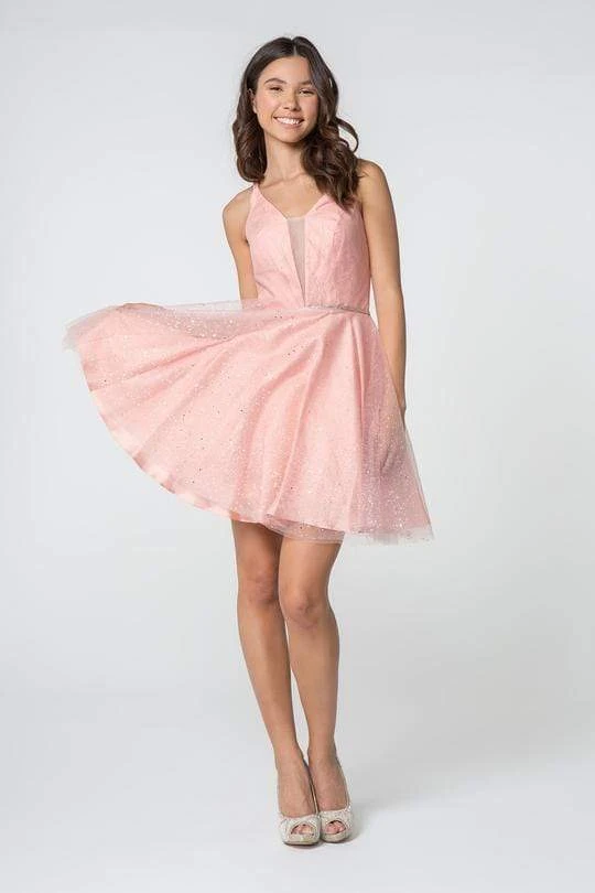 Elizabeth K - GS2865 Glitter Overlaid Plunging Bodice Short Dress 3 Elizabeth K - GS2865 Glitter Overlaid Plunging Bodice Short Dress