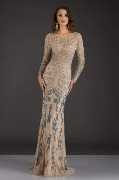Feriani Couture - 18007 Long Sleeved Beaded Lace Sheath Gown
