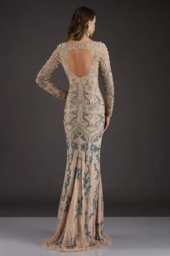 Feriani Couture - 18007 Long Sleeved Beaded Lace Sheath Gown