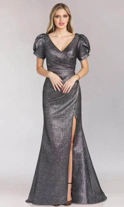 Feriani Couture 18202 - Puffed Short Sleeved Metallic Gown
