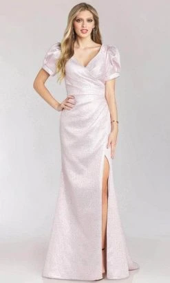 Feriani Couture 18202 - Puffed Short Sleeved Metallic Gown