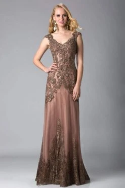 Feriani Couture - 18401 Embellished V Neck Lace Evening Gown