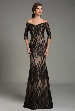 Feriani Couture - 18528 Printed Off Shoulder Long Gown