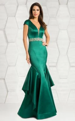 Feriani Couture - 18582 Ruffled Deep V-Neck Mermaid Dress