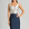 Feriani Couture - 18628 Two Tone Color V-neck Sheath Dress