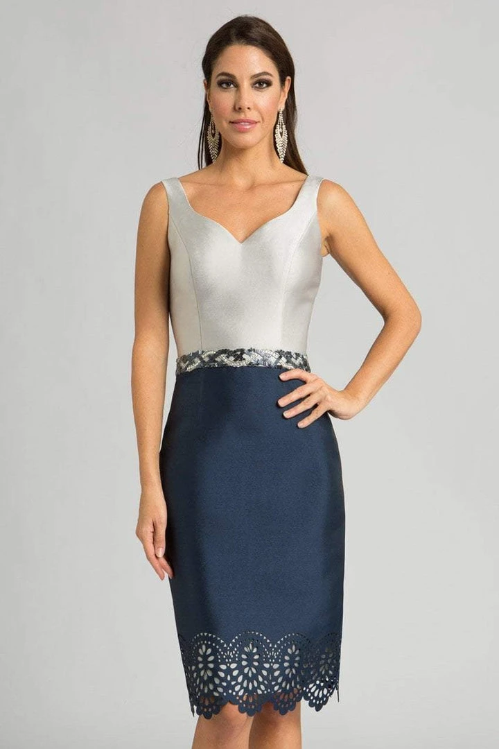 Feriani Couture - 18628 Two Tone Color V-neck Sheath Dress 3 Feriani Couture - 18628 Two Tone Color V-neck Sheath Dress