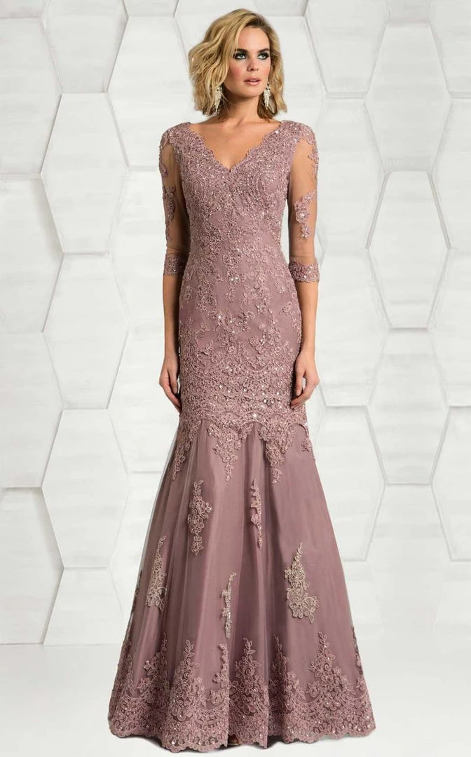 Feriani Couture - 18633 Quarter Sleeve Lace V-neck Mermaid Dress - 1 Pc Champange In Size 16 And 1 Pc Navy In Size 14 Available 4 Feriani Couture - 18633 Quarter Sleeve Lace V-neck Mermaid Dress - 1 Pc Champange In Size 16 And 1 Pc Navy In Size 14 Available