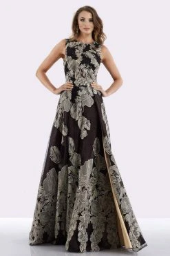 Feriani Couture - 18652 Appliqued Sleeveless Floral Overskirt Gown