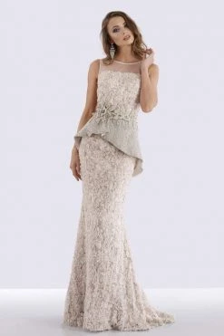 Feriani Couture - 18655 Embellished Illusion Neckline Peplum Sheath Dress - 1 Pc Stone In Size 8 Available